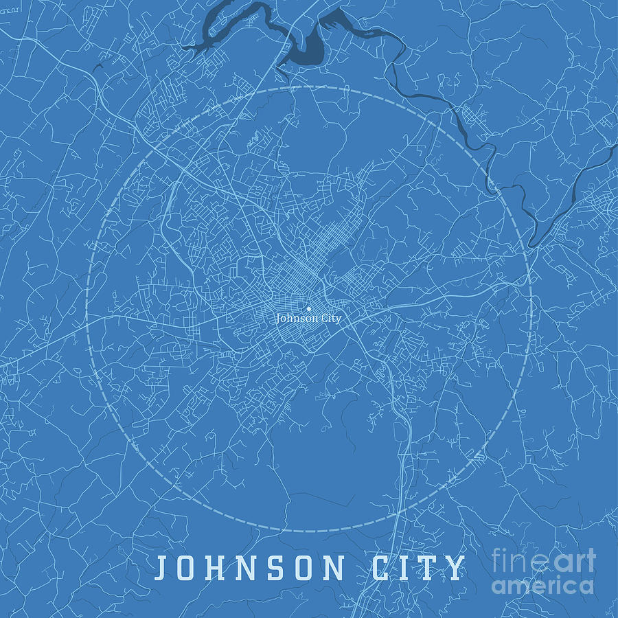 Johnson TN City Vector Road Map Blue Text Digital Art by Frank Ramspott ...