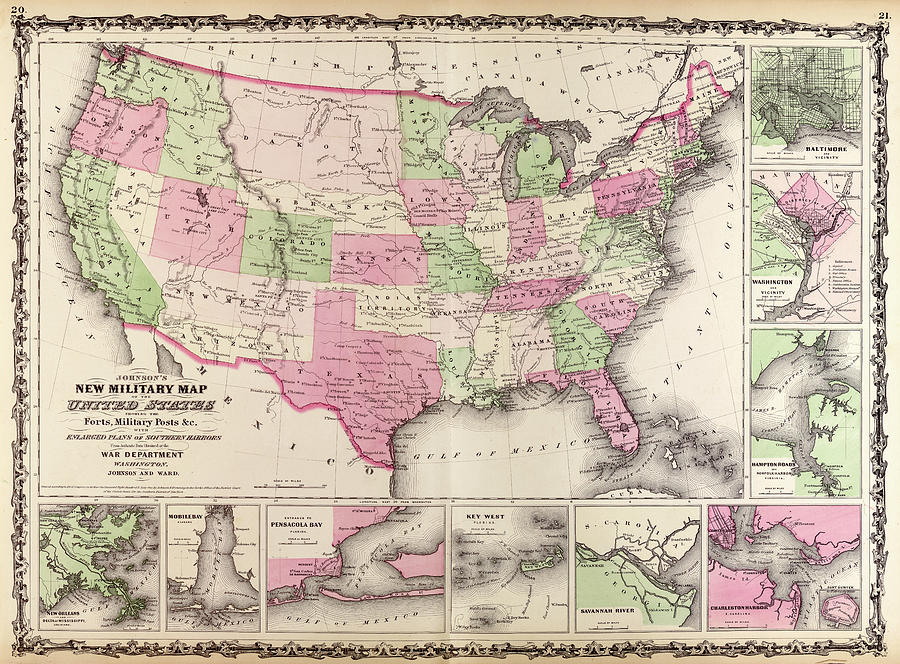 Johnsons Military Map of the United States Photograph by Steven Heap
