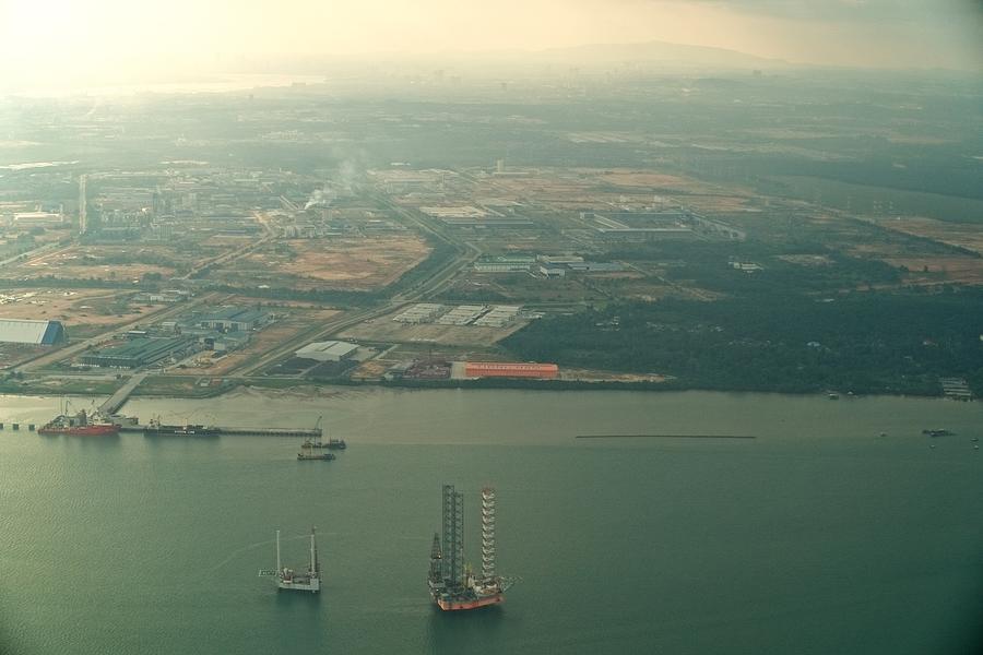 Johor Strait in Malaysia day time aerial view from airplane Photograph by Taro Hama @ e-kamakura