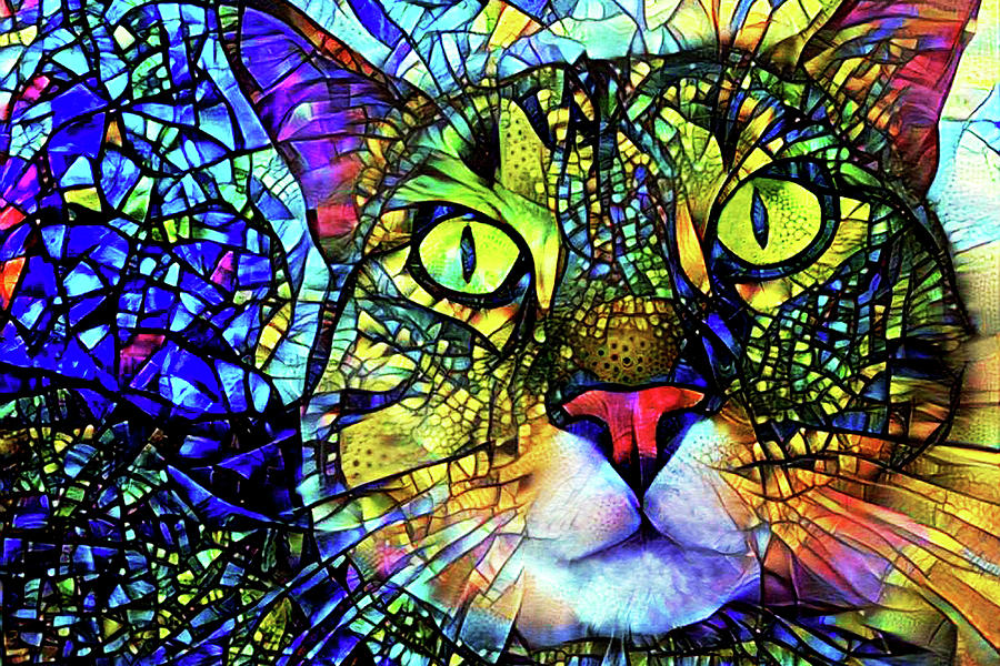 Jojo the Stained Glass Tabby Cat Digital Art by Peggy Collins