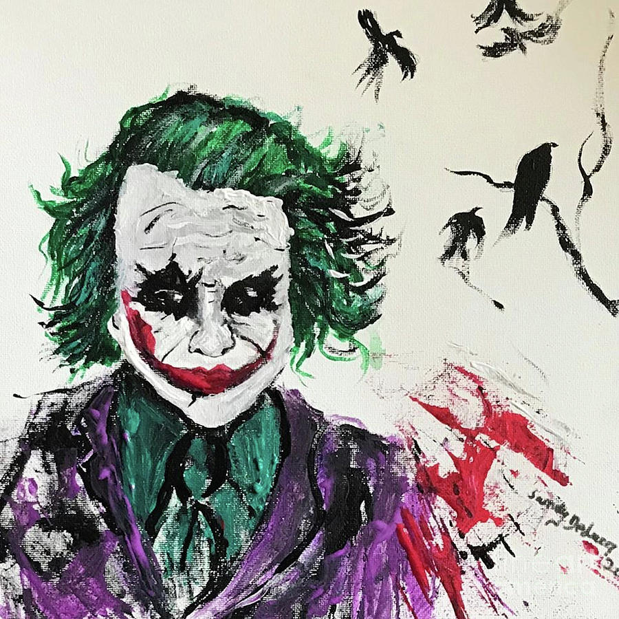 Joker, Heath Ledger with Ravens Painting by Sandy DeLuca