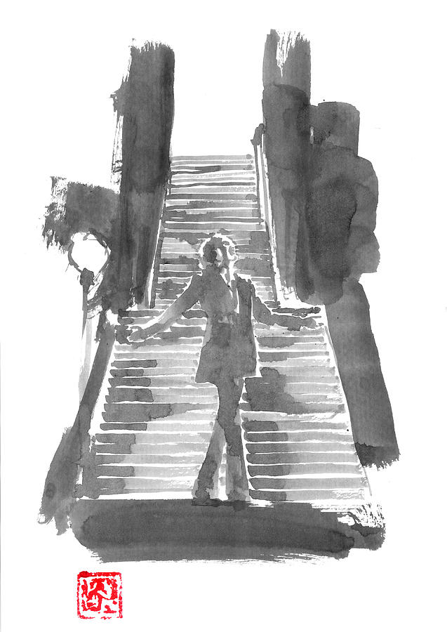 Joaquin Phoenix Drawing - Joker In The Stairs by Pechane Sumie