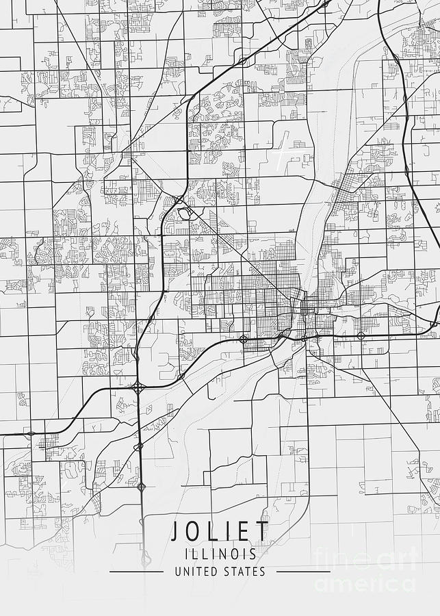 Joliet - Illinois US Gray City Map Digital Art by Tien Stencil - Fine ...