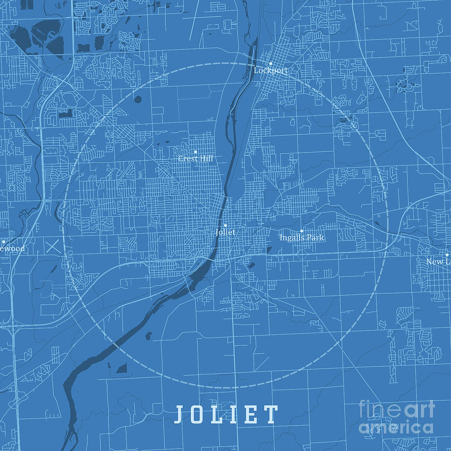 Joliet IL City Vector Road Map Blue Text Digital Art by Frank Ramspott ...