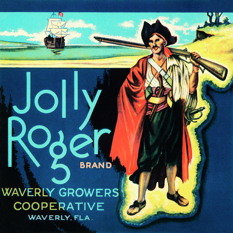 Vintage Drawing - Jolly Roger Brand by Vintage Food Labels