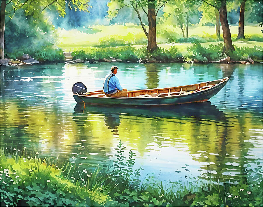 Jon Boat Fisherman Digital Art by Frances Miller