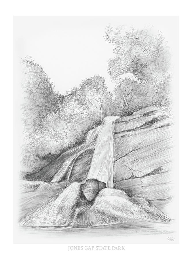 Jones Gap Falls Drawing by Greg Joens