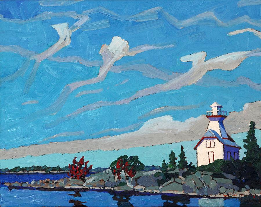 Jones Island Lighthouse Point Painting by Phil Chadwick