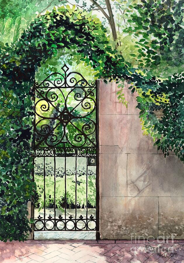 Jones St. garden gate Painting by Merana Cadorette