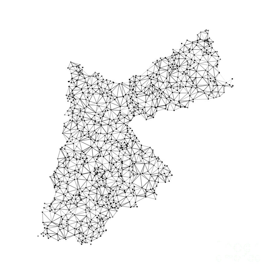 Abstract Digital Art - Jordan Map Network Black And White by Frank Ramspott