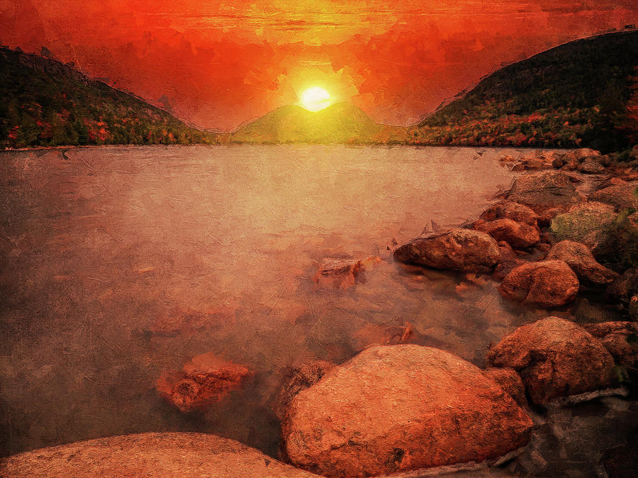Jordan Pond Sunrise Acadia National Park Mixed Media by Dan Sproul