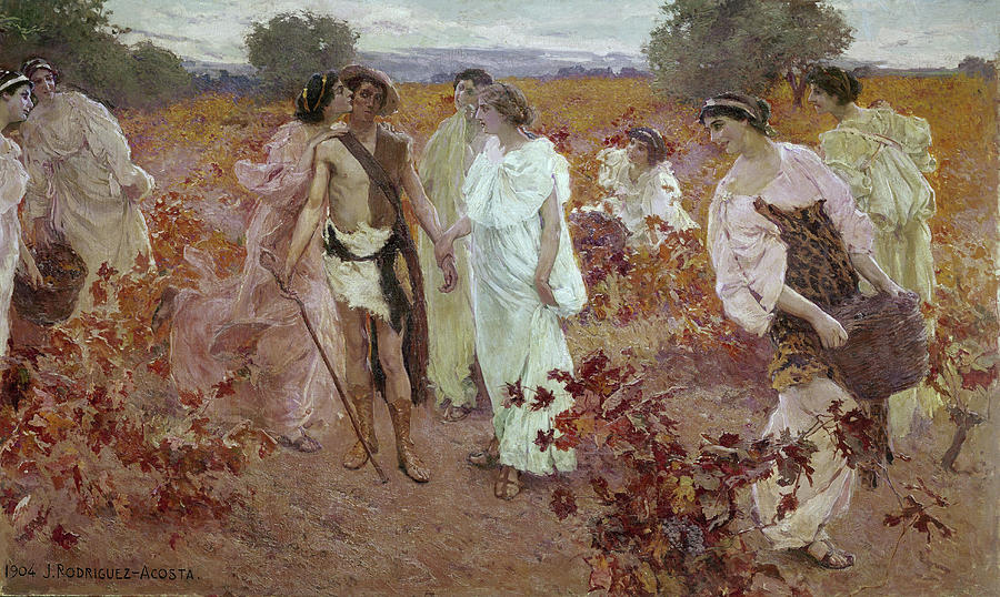Jose Maria Rodriguez Acosta/ Allegorical Painting 1904 - Harassing Nymphs. Painting by Jose Maria Rodriguez Acosta