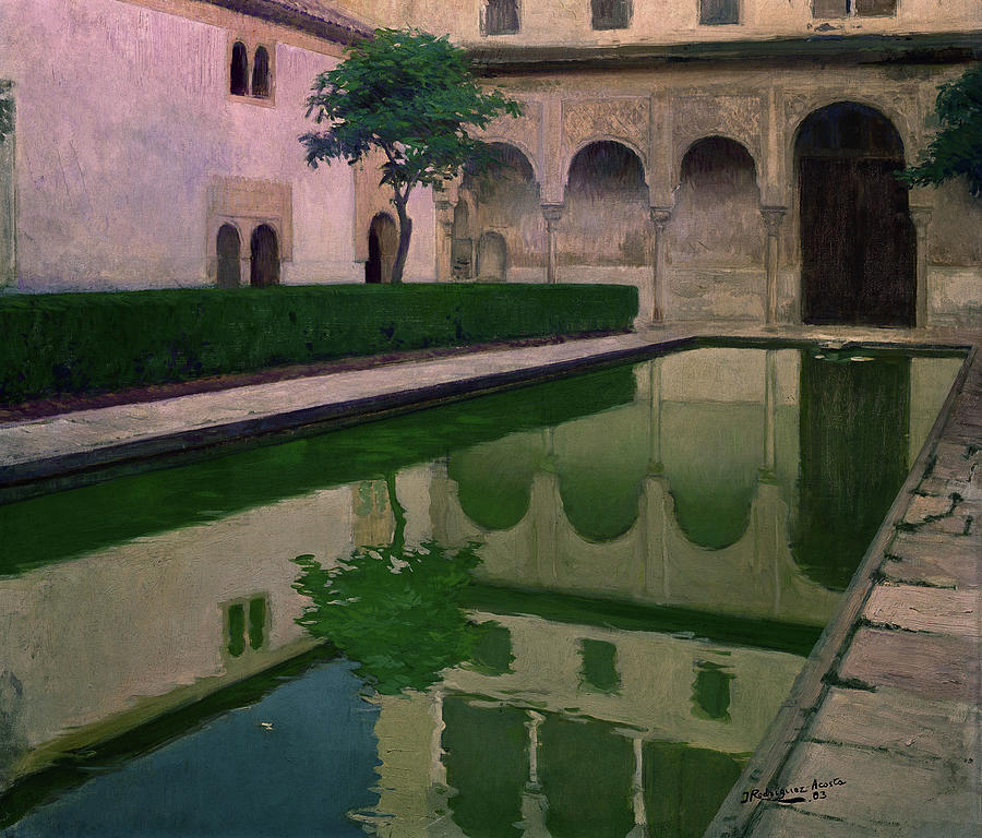 Jose Maria Rodriguez Acosta/ Patio Of Arrayanes Of The Alhambra, 1903. Oil On Canvas. Painting by Jose Maria Rodriguez Acosta