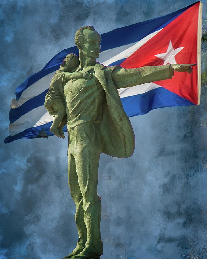 Flag Photograph - Jose Marti Statue in Havana by Richard Smith