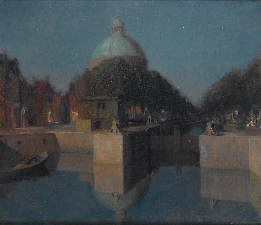 Josef Karel Frans Posenaer Belgian 1876 1935 The Singel Amsterdam Painting