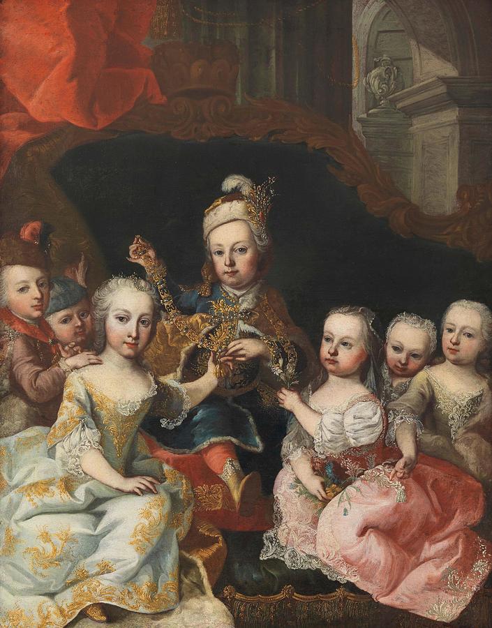 Black And White Drawing - Joseph II als Kronprinz mit sechs Geschwistern around  art by Martin van Meytens Swedish