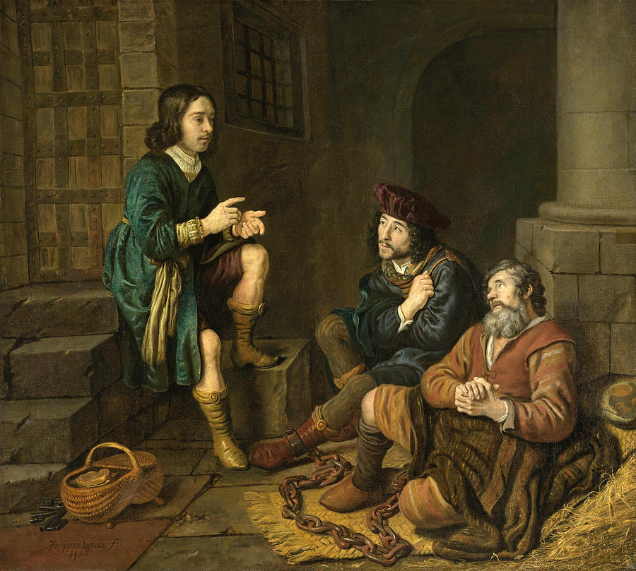 Joseph interpreting the dreams of the baker and the butler Painting by Jan Victors