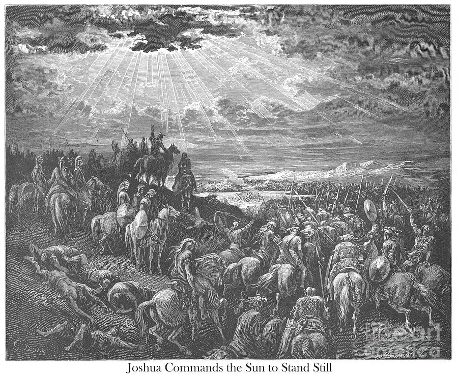 Joshua Commanding the Sun to Stand Still by Gustave Dore v1 Drawing by Historic illustrations