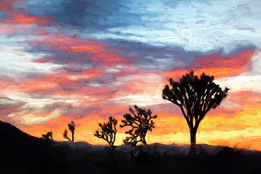 Joshua Trees At Sunset - Digital Painting Digital Art by Joseph S Giacalone