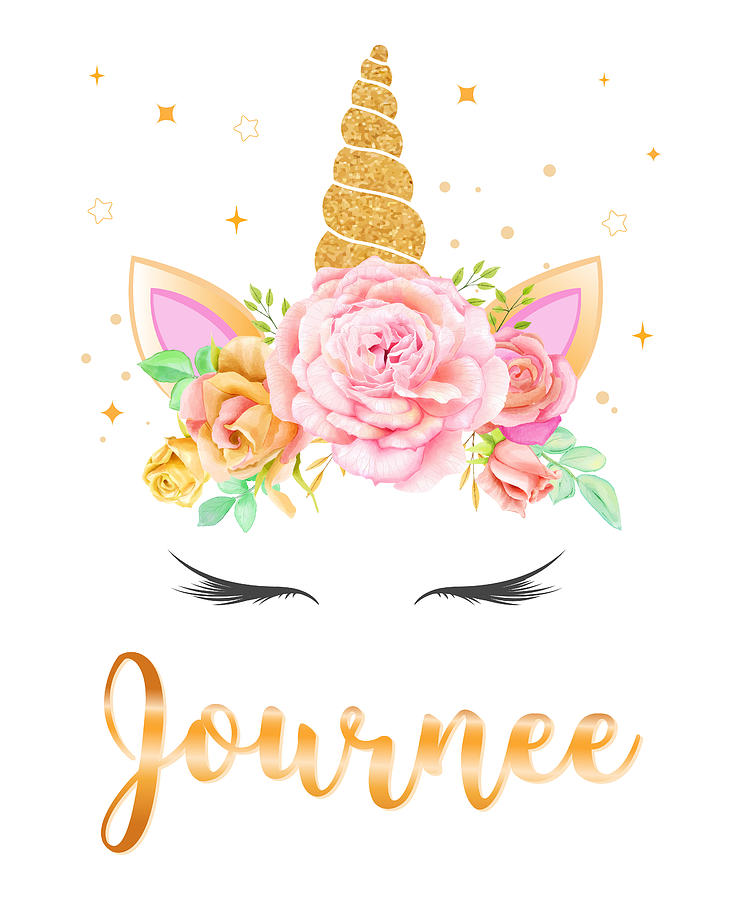 Journee Name Unicorn Horn with flower wreath and Gold Glitter, Unicorn ...