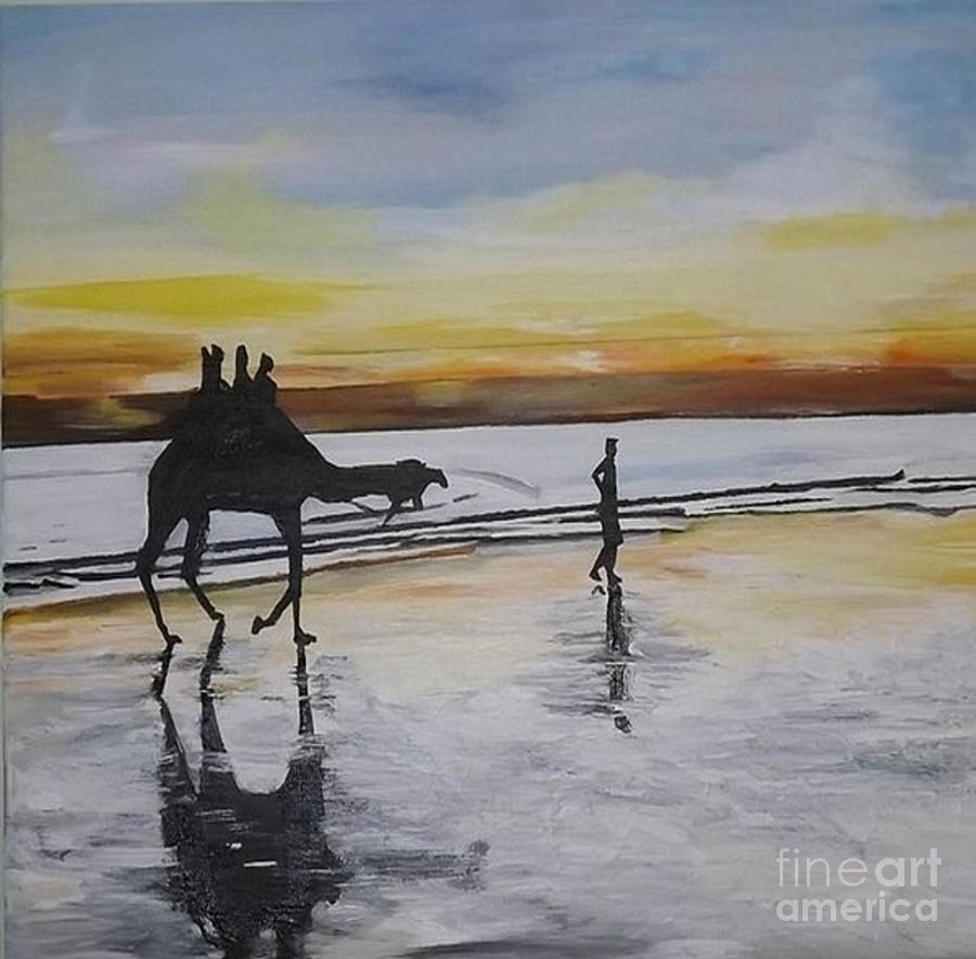 Journey by Beach Painting by Denise Morgan