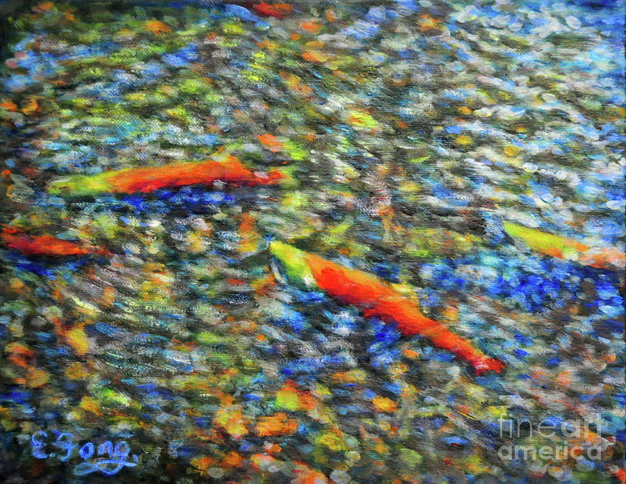 Nature Painting - Journey of River Salmon by Eileen  Fong