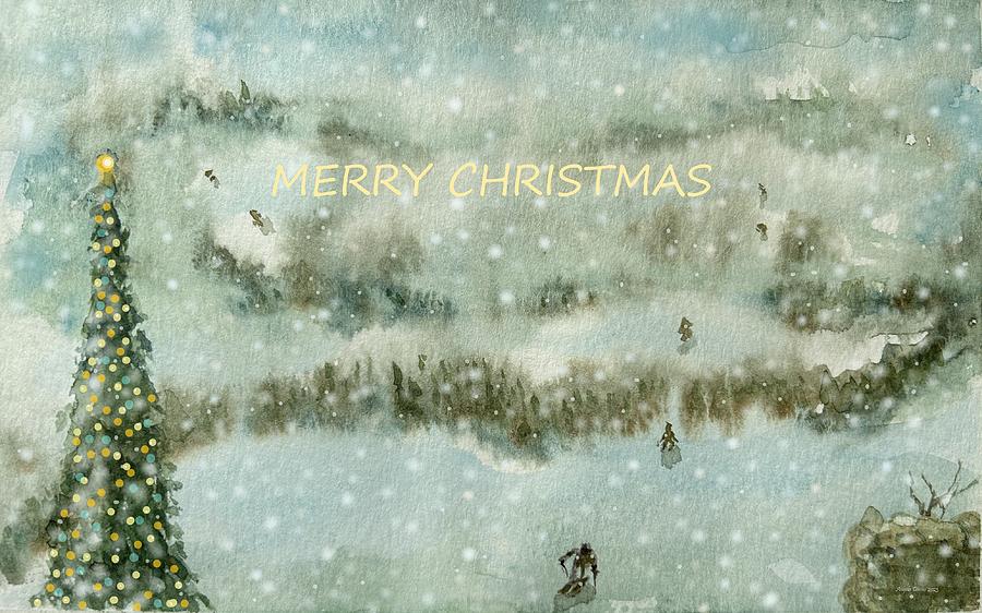 Winter Painting - Merry Christmas on the Slopes by Angela Davies