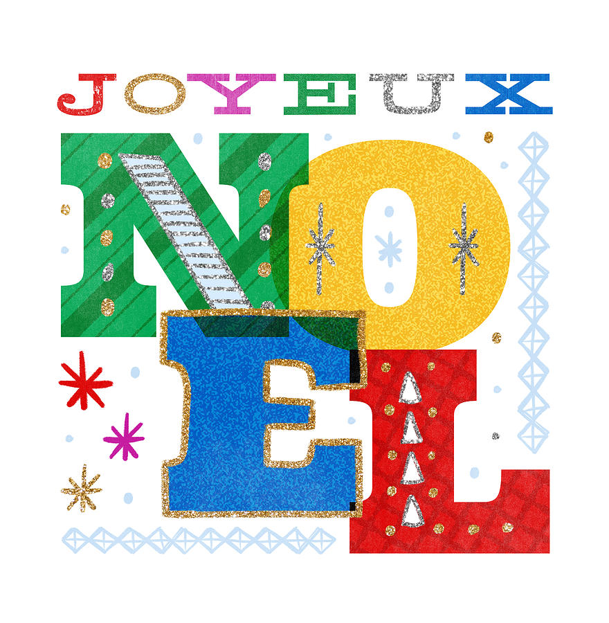 Joyeux Noel - Modern Rainbow Typographic Holiday art by Jen Montgomery Painting by Jen Montgomery