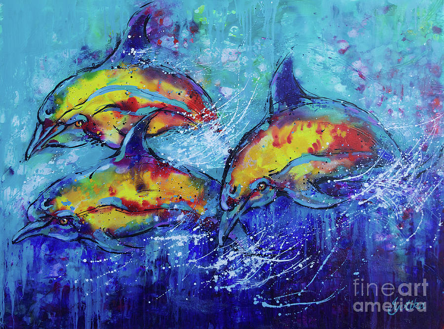 Joyful Dolphins Painting by Jyotika Shroff
