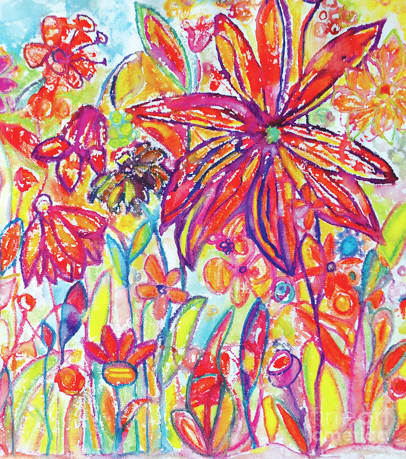 Joyful Garden Colorful Abstract Flower in Watercolor Painting by Patricia Awapara