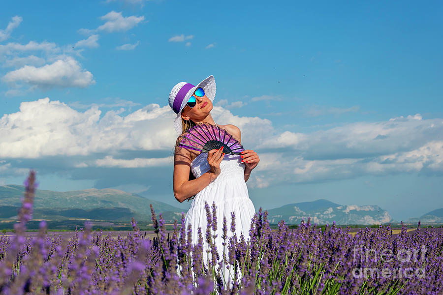 Joyful Woman In A Beautiful Lavender Field, Provence, France Photograph