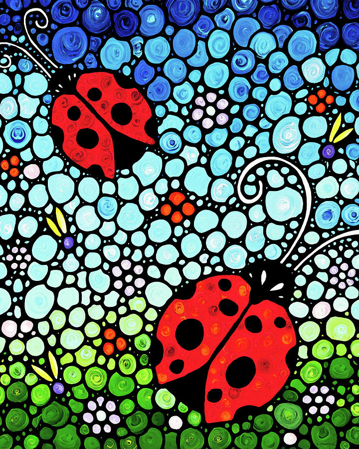 Joyous Ladies Ladybugs Painting by Sharon Cummings