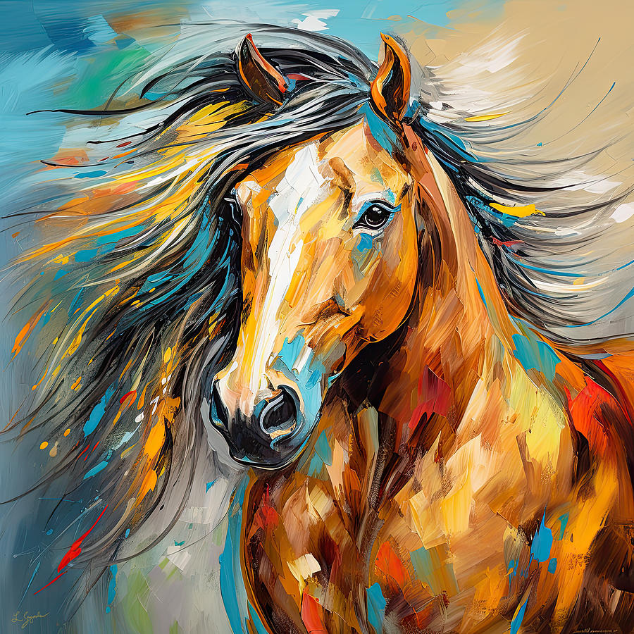 Horse Painting - Joyous Soul- Yellow And Turquoise Artwork by Lourry Legarde