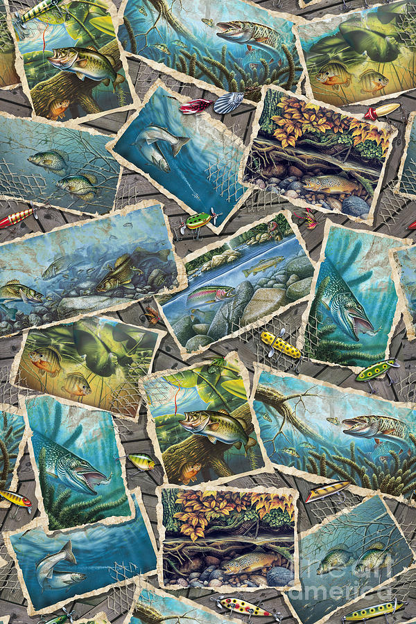 JQ Fish Paintings Fabric Painting by Jon Q Wright