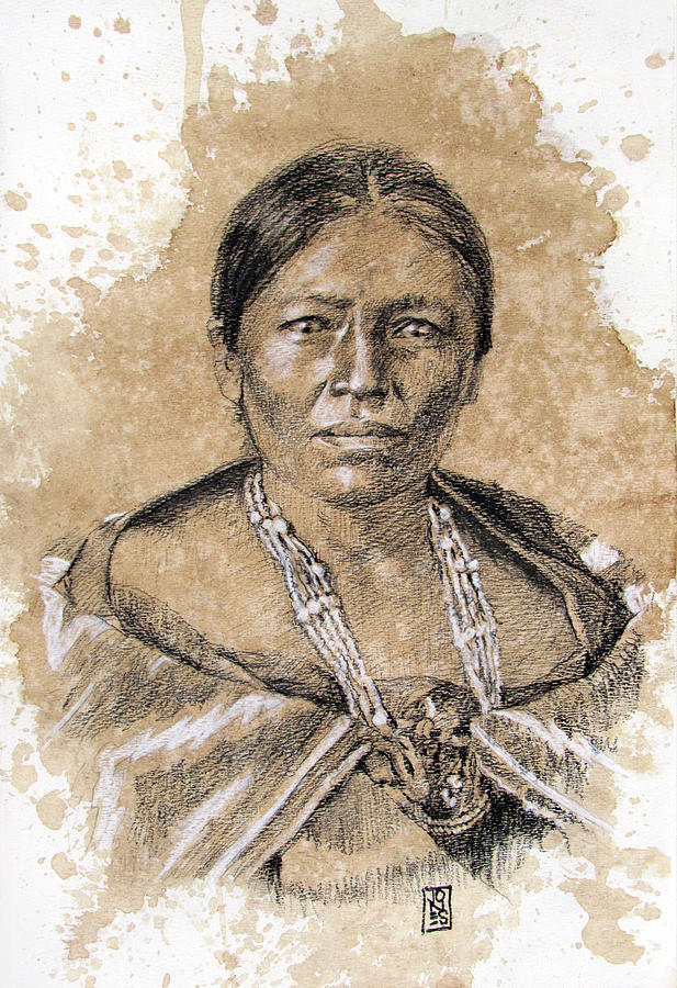 Charcoal Drawing - Juanita, wife of Manuelito - Navajo by Debra Jones