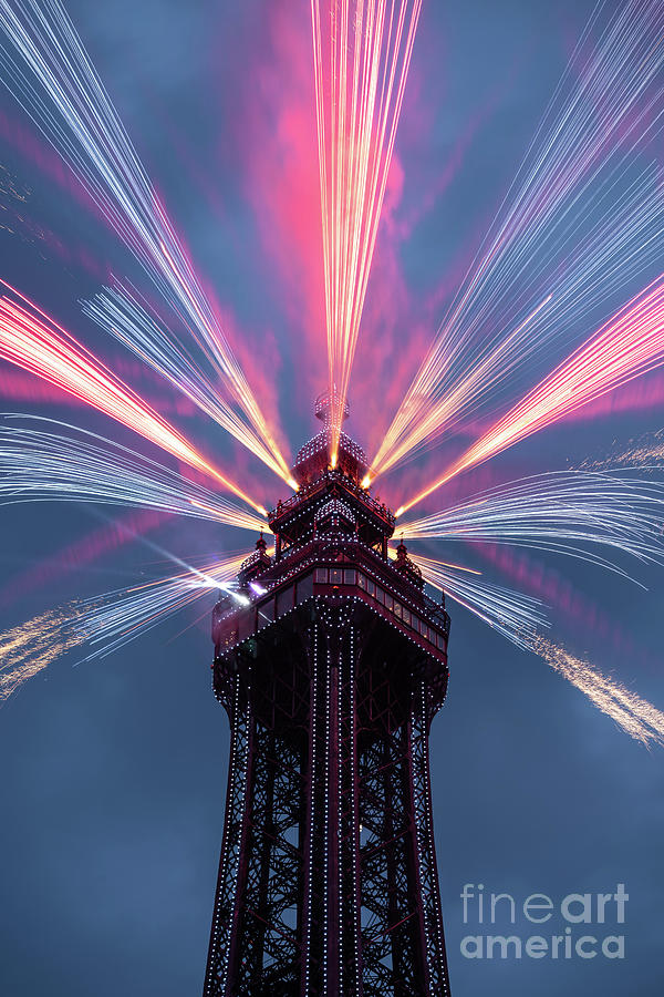Bank Holiday Photograph - Jubilee Fireworks Blackpool Tower by Stephen Cheatley