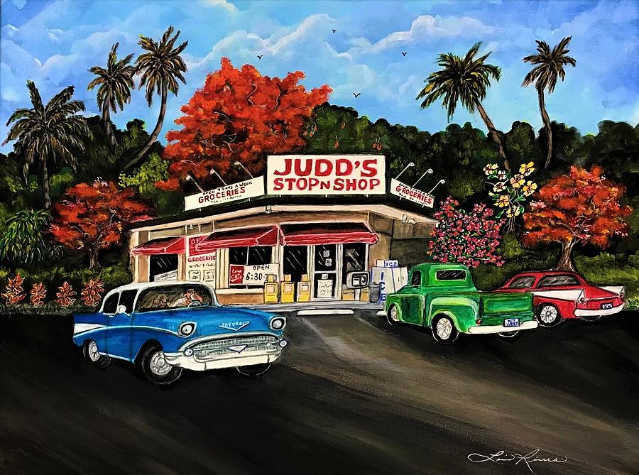 Key West Painting - Judds with old vehicles by Lois Rivera