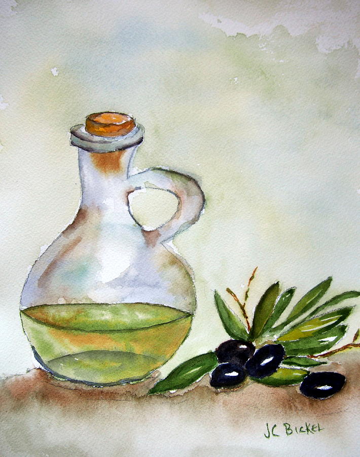 Jug of Olive Oil Painting by Jacquelin Bickel