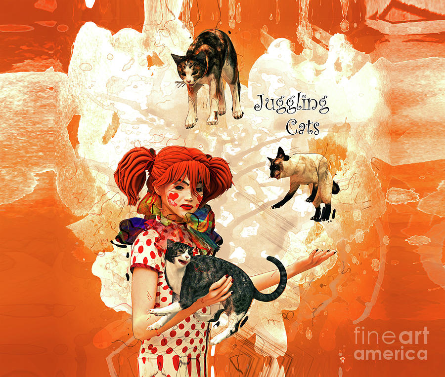 Cat Painting - Juggling Cats by Two Hivelys