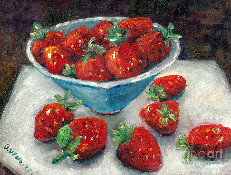 Juicy Red Strawberries Ready To Eat Still Life Painting Grace Venditti Artist Painting by Grace Venditti