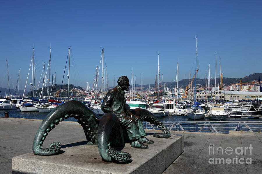 Boat Photograph - Jules Verne Monument and Marina Vigo Spain by James Brunker