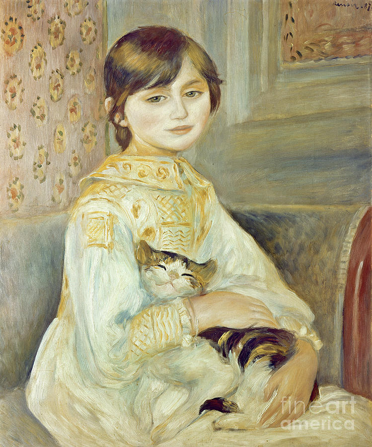 Julie Manet with Cat Painting by Pierre Auguste Renoir