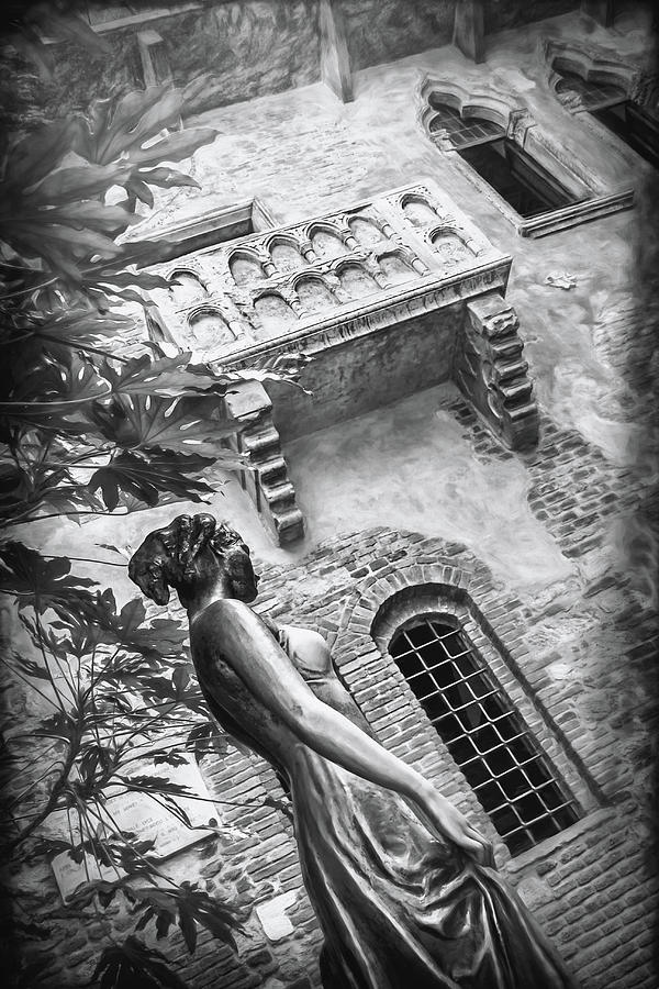 Juliet and Her Balcony Verona Italy Black and White  Photograph by Carol Japp