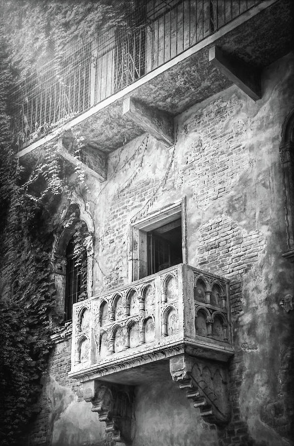 Veronese Photograph - Juliets Balcony Verona Italy Black and White  by Carol Japp