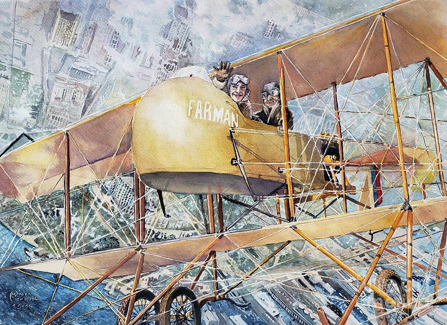 Juliette Low rides in a biplane Painting by Merana Cadorette