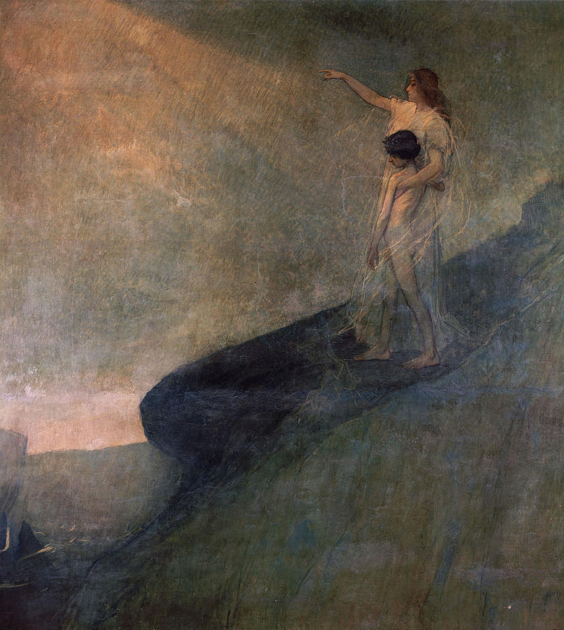 Julio Romero De Torres/ Genius And Inspiration , 1905. Mural Painting, Before The Restoration. Painting by Julio Romero de Torres -1874-1930- Julio Romero De Torres/ Genius And Inspiration , 1905. Mural Painting, Before The Restoration. Painting by Julio Romero de Torres -1874-1930-