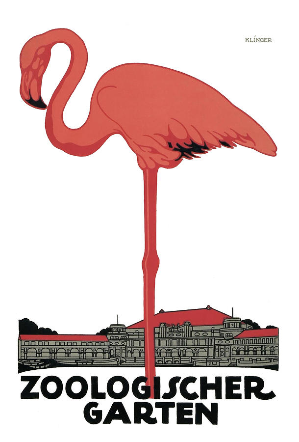Julius Klinger posters - Zoologisher Garten, pink flamingo, zoo garden advertisement Drawing by Julius Klinger
