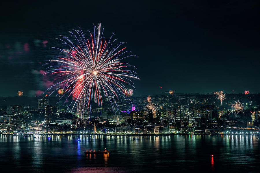 July 4th fireworks along the Yonkers waterfront - 3 Photograph by Kevin Suttlehan