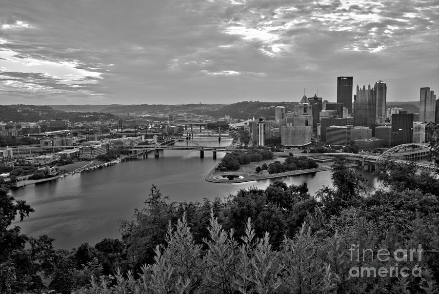 July Morning Over The Allegheny River Blac And White Photograph by Adam Jewell