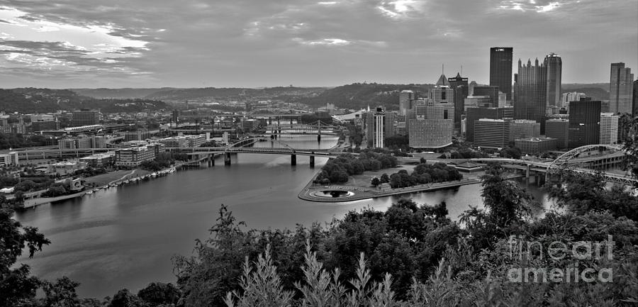 July Morning Over The Allegheny River Panorama Black and White Photograph by Adam Jewell